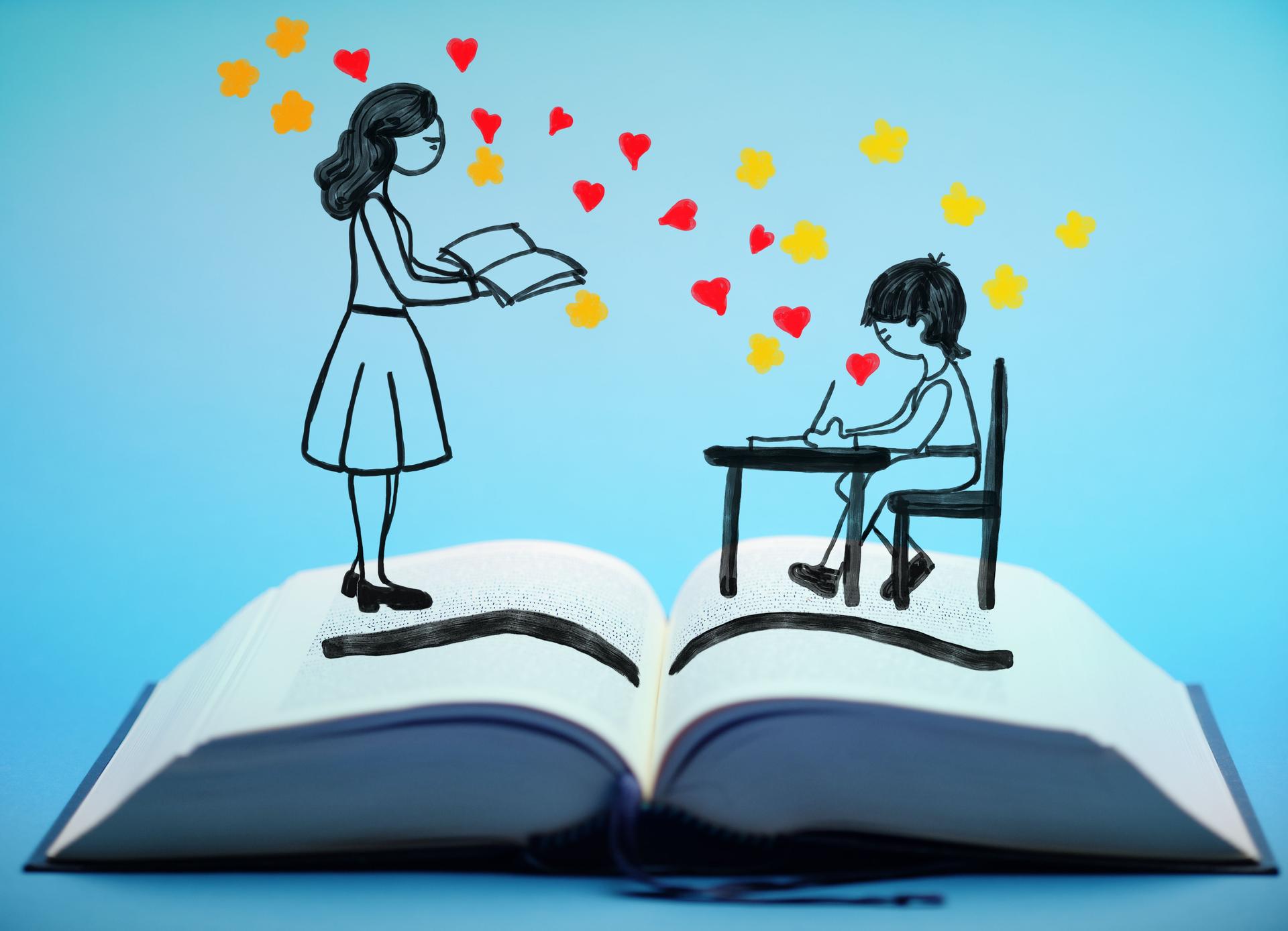 magic of a school classroom on a book